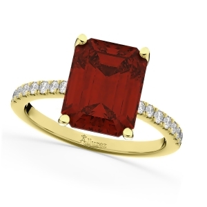 Emerald-cut Garnet Diamond Engagement Ring 18k Yellow Gold 2.96ct - All