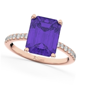 Emerald-cut Tanzanite and Diamond Engagement Ring 14k Rose Gold 2.96ct - All
