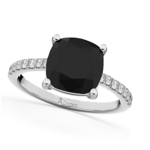 Cushion Cut Black Diamond Engagement Ring 14k White Gold 2.25ct - All