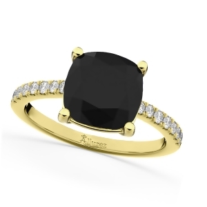 Cushion Cut Black Diamond Engagement Ring 14k Yellow Gold 2.25ct - All