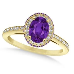 Oval Amethyst and Diamond Halo Engagement Ring 14k Yellow Gold 1.75ct - All