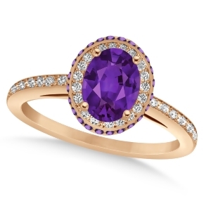 Oval Amethyst and Diamond Halo Engagement Ring 14k Rose Gold 1.75ct - All