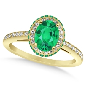 Oval Emerald and Diamond Halo Engagement Ring 14k Yellow Gold 1.76ct - All