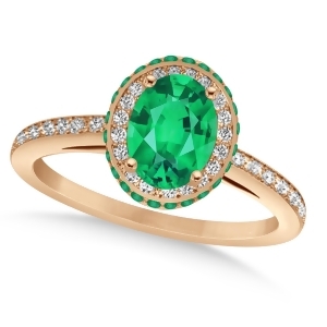 Oval Emerald and Diamond Halo Engagement Ring 14k Rose Gold 1.76ct - All