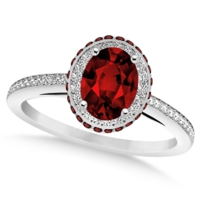 Oval Garnet and Diamond Halo Engagement Ring 14k White Gold 1.90ct - All
