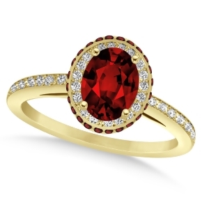 Oval Garnet and Diamond Halo Engagement Ring 14k Yellow Gold 1.90ct - All