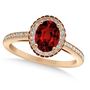 Oval Garnet and Diamond Halo Engagement Ring 14k Rose Gold 1.90ct - All