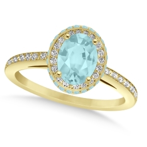 Oval Aquamarine and Diamond Halo Engagement Ring 14k Yellow Gold 1.60ct - All