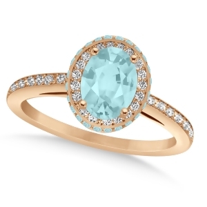 Oval Aquamarine and Diamond Halo Engagement Ring 14k Rose Gold 1.60ct - All
