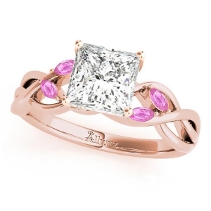 Princess Pink Sapphires Vine Leaf Engagement Ring 14k Rose Gold 1.50ct - All