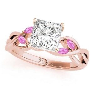 Princess Pink Sapphires Vine Leaf Engagement Ring 14k Rose Gold 0.50ct - All