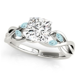 Twisted Cushion Aquamarines Vine Leaf Engagement Ring Platinum 1.50ct - All
