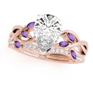 Twisted Pear Amethysts and Diamonds Bridal Sets 14k Rose Gold 1.73ct - All