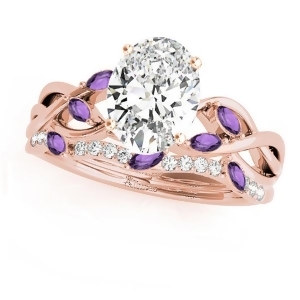 Twisted Oval Amethysts and Diamonds Bridal Sets 14k Rose Gold 1.23ct - All