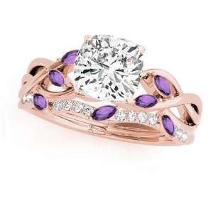 Twisted Cushion Amethysts and Diamonds Bridal Sets 14k Rose Gold 1.73ct - All