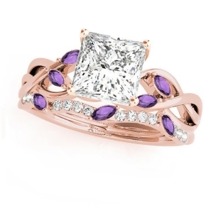 Twisted Princess Amethysts and Diamonds Bridal Sets 14k Rose Gold 1.73ct - All