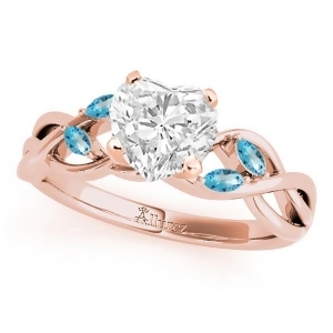 Twisted Heart Blue Topaz Vine Leaf Engagement Ring 14k Rose Gold 1.50ct - All
