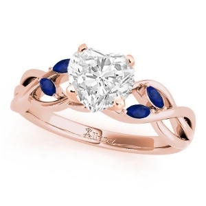 Heart Blue Sapphires Vine Leaf Engagement Ring 14k Rose Gold 1.50ct - All