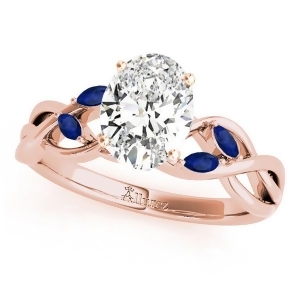 Oval Blue Sapphires Vine Leaf Engagement Ring 14k Rose Gold 1.00ct - All