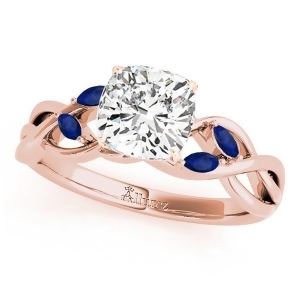 Cushion Blue Sapphires Vine Leaf Engagement Ring 14k Rose Gold 1.50ct - All