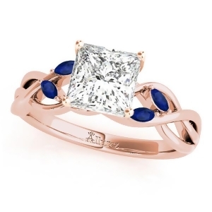Princess Blue Sapphires Vine Leaf Engagement Ring 14k Rose Gold 1.50ct - All