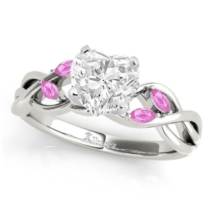Twisted Heart Pink Sapphires Vine Leaf Engagement Ring Palladium 1.50ct - All