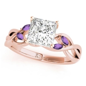 Twisted Princess Amethysts Vine Leaf Engagement Ring 18k Rose Gold 1.50ct - All