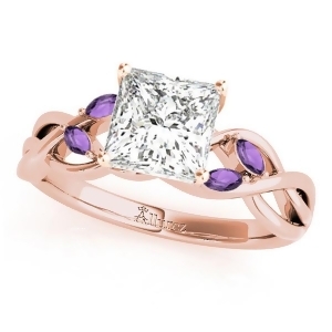 Twisted Princess Amethysts Vine Leaf Engagement Ring 18k Rose Gold 1.00ct - All