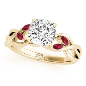 Twisted Cushion Rubies Vine Leaf Engagement Ring 18k Yellow Gold 1.50ct - All
