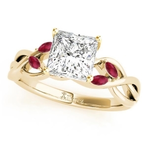 Twisted Princess Rubies Vine Leaf Engagement Ring 18k Yellow Gold 1.50ct - All