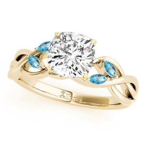 Cushion Blue Topaz Vine Leaf Engagement Ring 18k Yellow Gold 1.50ct - All