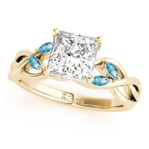 Princess Blue Topaz Vine Leaf Engagement Ring 18k Yellow Gold 1.50ct - All