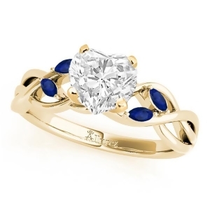 Heart Blue Sapphires Vine Leaf Engagement Ring 18k Yellow Gold 1.50ct - All