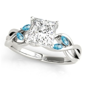 Twisted Princess Blue Topaz Vine Leaf Engagement Ring 18k White Gold 1.00ct - All