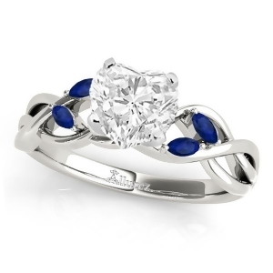 Heart Blue Sapphires Vine Leaf Engagement Ring 18k White Gold 1.50ct - All