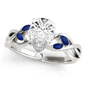 Pear Blue Sapphires Vine Leaf Engagement Ring 18k White Gold 1.50ct - All