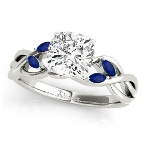 Cushion Blue Sapphires Vine Leaf Engagement Ring 18k White Gold 1.50ct - All