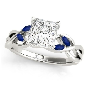Princess Blue Sapphires Vine Leaf Engagement Ring 18k White Gold 1.50ct - All