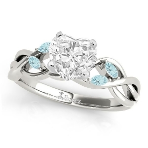 Twisted Heart Aquamarines Vine Leaf Engagement Ring 18k White Gold 1.50ct - All