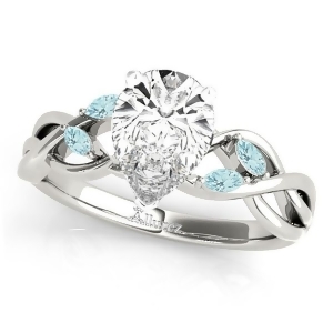 Twisted Pear Aquamarines Vine Leaf Engagement Ring 18k White Gold 1.50ct - All