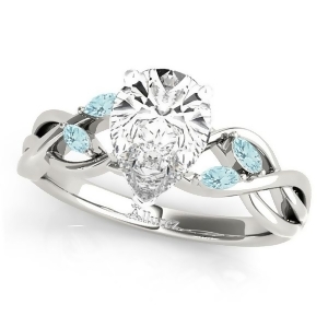 Twisted Pear Aquamarines Vine Leaf Engagement Ring 18k White Gold 1.00ct - All