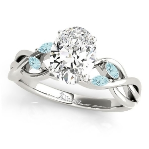 Twisted Oval Aquamarines Vine Leaf Engagement Ring 18k White Gold 1.50ct - All