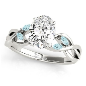 Twisted Oval Aquamarines Vine Leaf Engagement Ring 18k White Gold 1.00ct - All