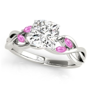 Cushion Pink Sapphires Vine Leaf Engagement Ring 14k White Gold 1.50ct - All