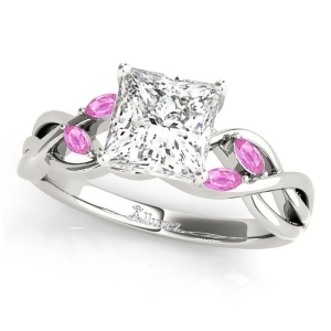Princess Pink Sapphires Vine Leaf Engagement Ring 14k White Gold 1.50ct - All