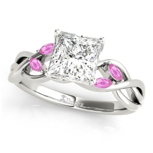 Princess Pink Sapphires Vine Leaf Engagement Ring 14k White Gold 1.00ct - All