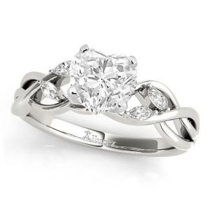 Heart Diamonds Vine Leaf Engagement Ring 14k White Gold 1.50ct - All