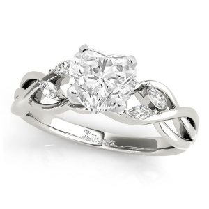 Heart Diamonds Vine Leaf Engagement Ring 14k White Gold 1.00ct - All