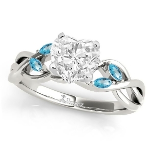 Heart Blue Topaz Vine Leaf Engagement Ring 14k White Gold 1.50ct - All