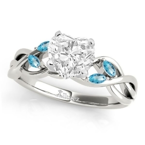 Heart Blue Topaz Vine Leaf Engagement Ring 14k White Gold 1.00ct - All